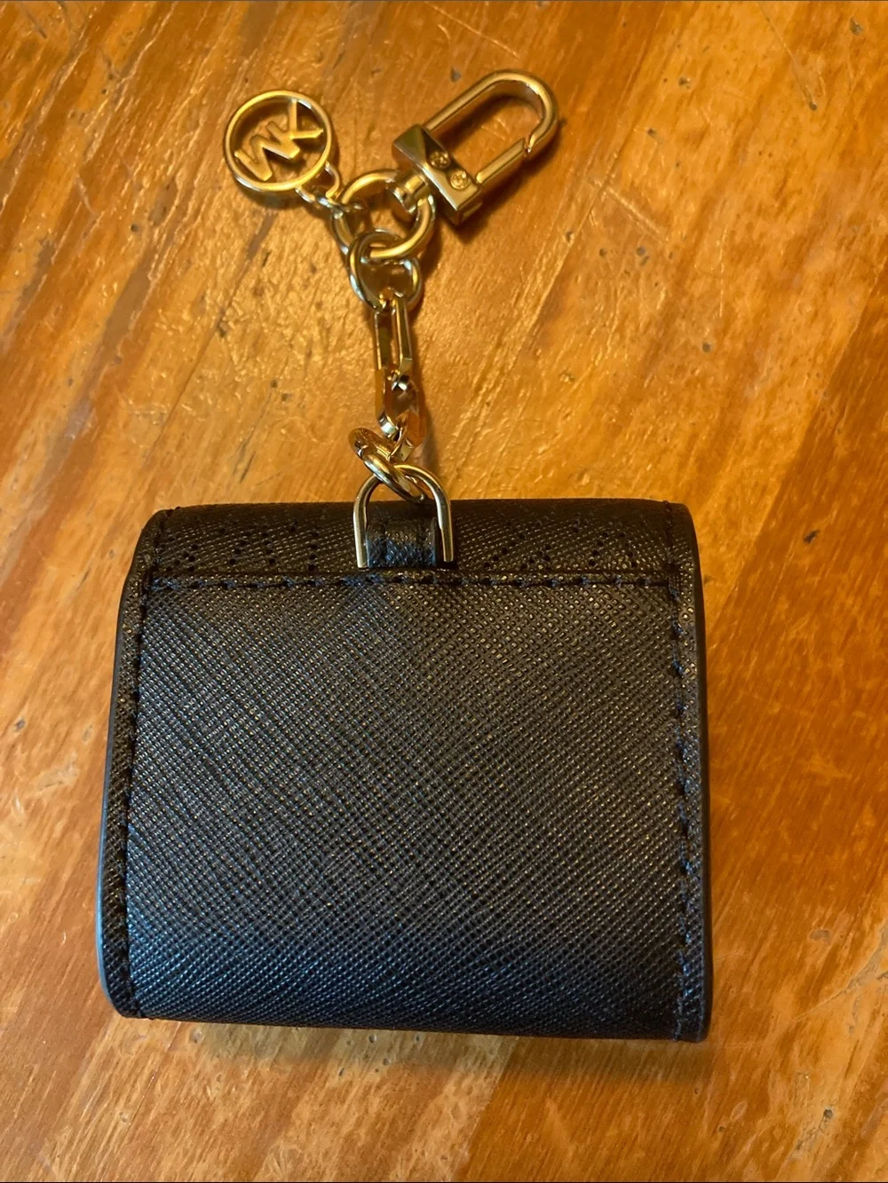 Michael Kors Black Leather Key Ring/Change Purse with Gold Hardware
